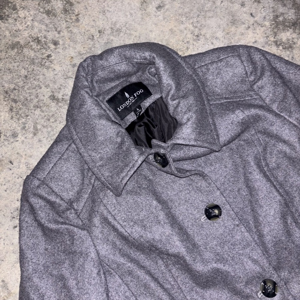 London Fog Pea Coat Womens Large Gray Button Front Pockets Long Sleeve Winter